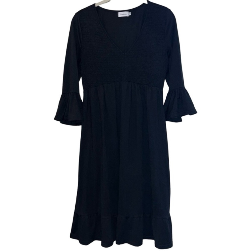 Coolmee Black Smoked V Neck Bell Sleeve Maternity Dress Sz S